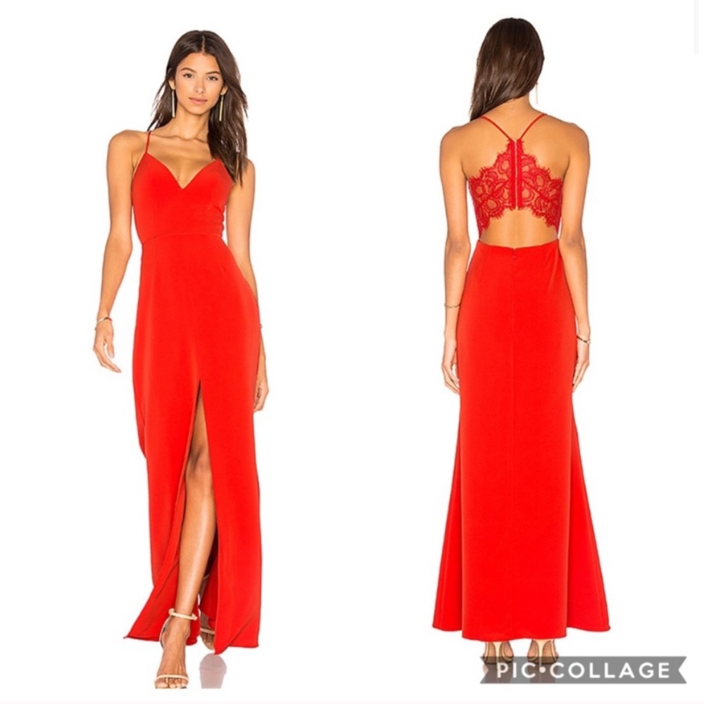 Lovers + Friends Helena Gown Red Lace Details